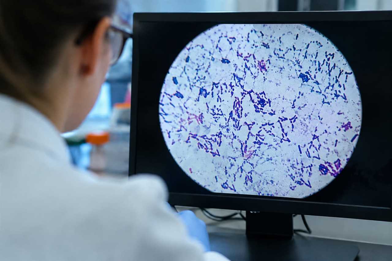 Microscopic view of gut microbiome bacteria